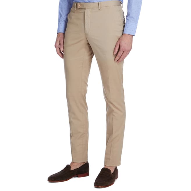 Hackett London Beige Tapered Cotton Stretch Trousers