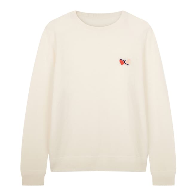 Chinti and Parker Cream Twin Heart Badge Cashmere Jumper