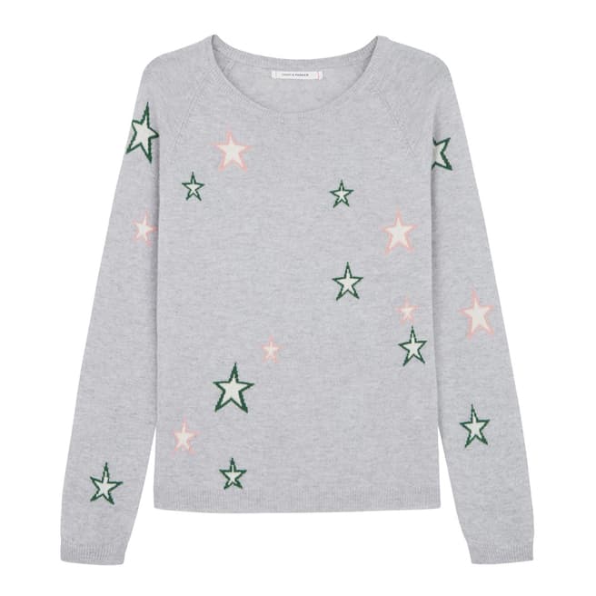 Chinti and Parker Silver Marl 3D Star Cashmere Jumper