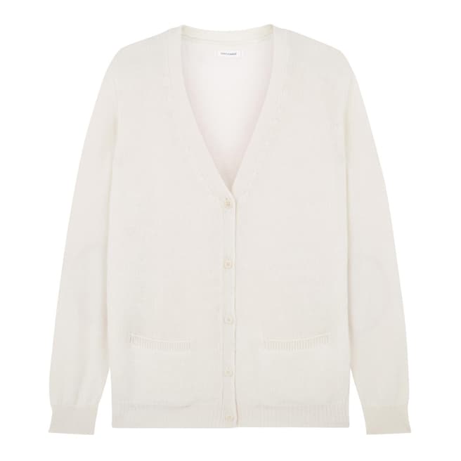 Chinti and Parker Cream/Rose Elbow Patch Cashmere Cardigan