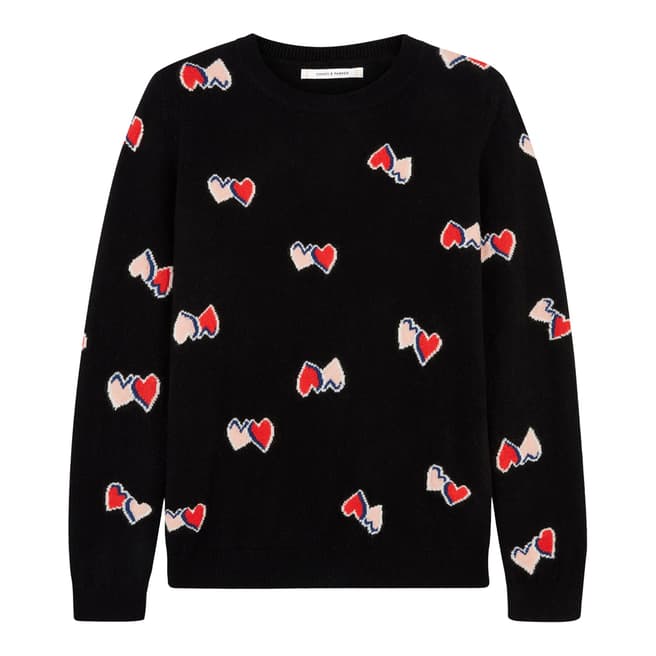 Chinti and Parker Black All Over Twin Heart Cashmere Jumper