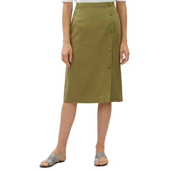 Jaeger Khaki Button Detail Linen Wrap Skirt