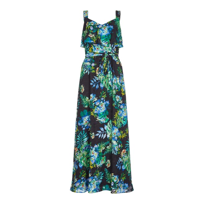 Adrianna Papell Black Multi Tropical Maxi Dress