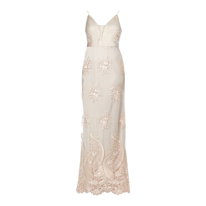 Adrianna Papell Almond Embroidered Tulle Dress