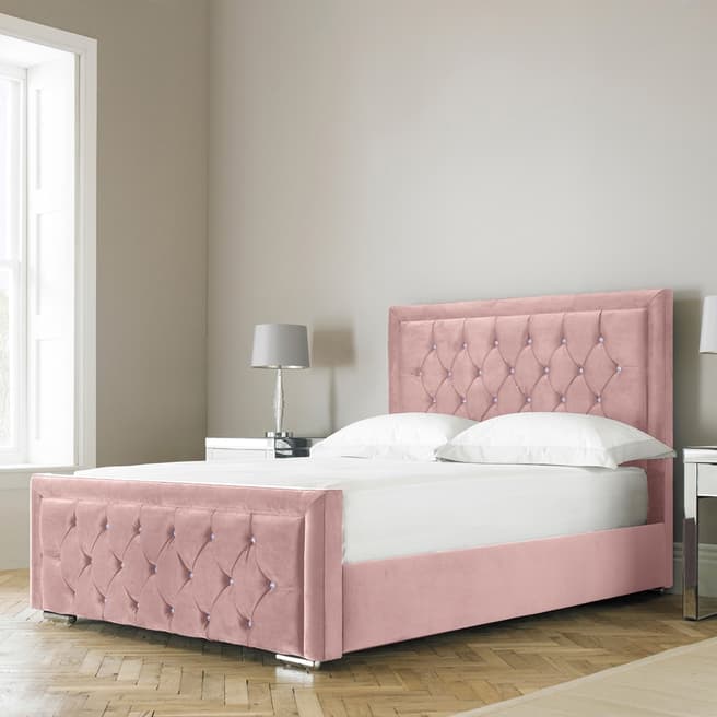 Hotel Living Hampton 135cm Bedstead Pink Plush Velvet