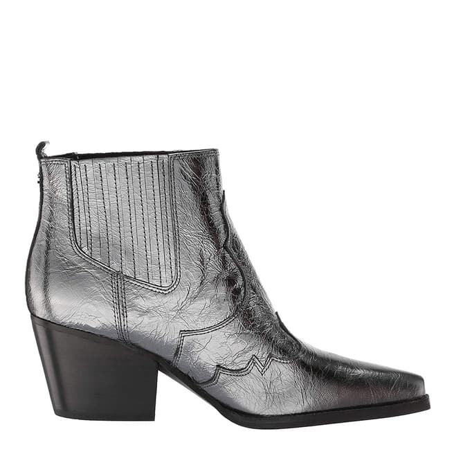 Sam Edelman Grey Leather Winona Distressed Metallic Ankle Boots