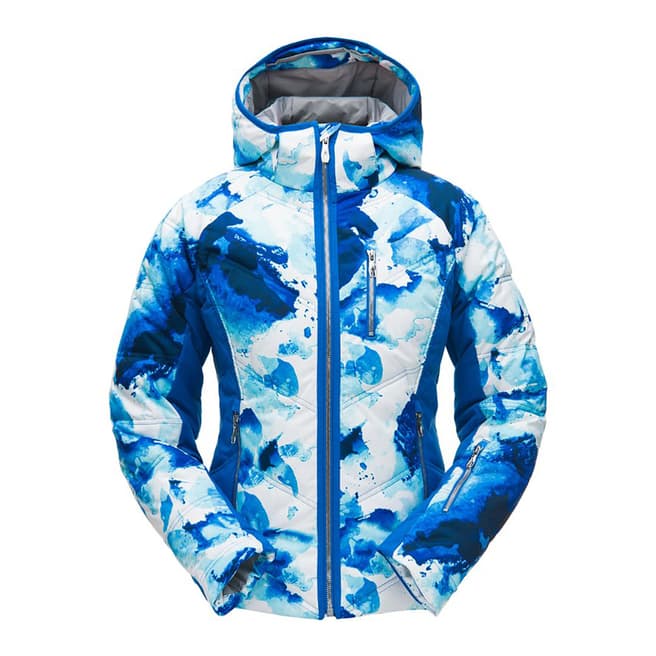 Spyder Women's Blue Fleur Graphic Print Synthetic Down Ski Jacket