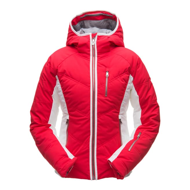 Spyder Women's Red/White Fleur Synthetic Down Ski Jacket