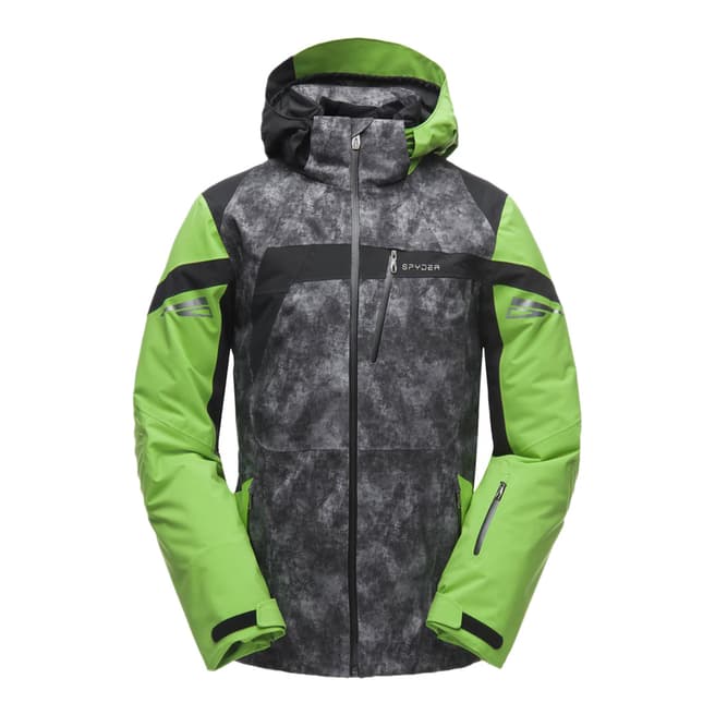 Spyder Men's Grey/Green Titan Tonal Distress Print Ski Jacket