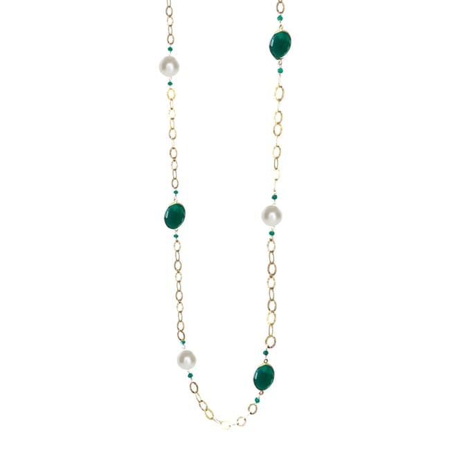 Liv Oliver Green Onyx and Pearl Necklace