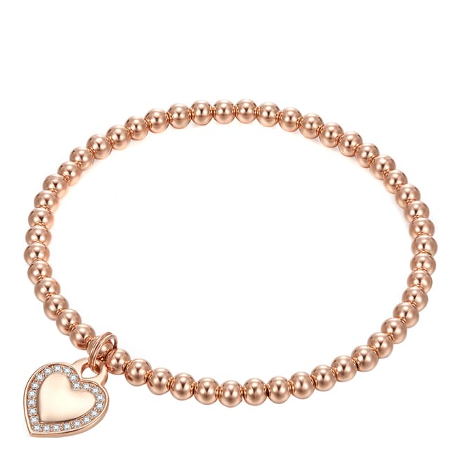 Tassioni Rose Gold Heart Charm Cubic Zirconia Bracelet