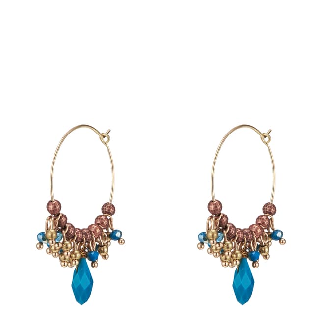 Tassioni Gold /Turquoise Crystal Bead Hoop Earrings