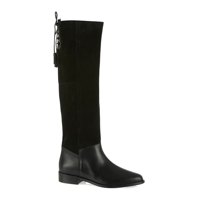 French Sole Black Leather & Suede Jessica Long Boots 