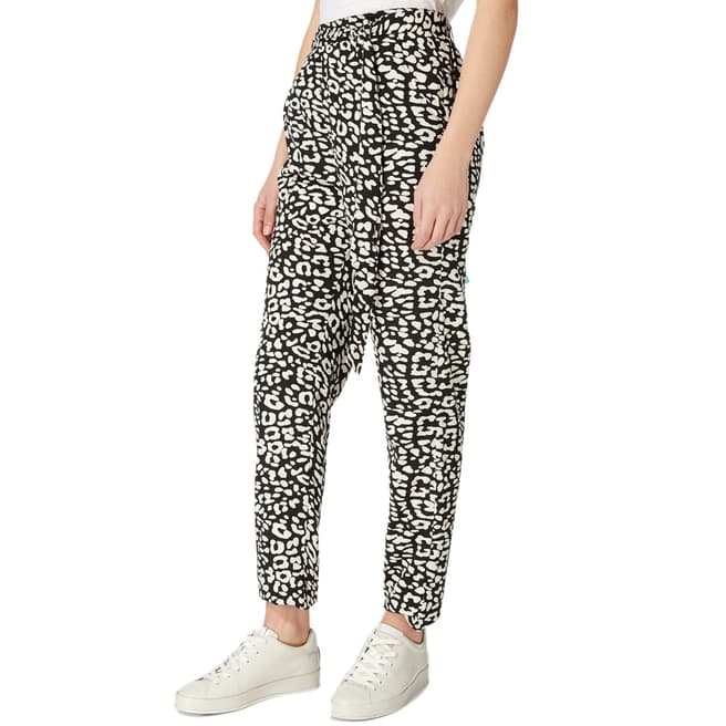 Laycuna London Black / Ivory Animal Print Slouchy Belted Trousers