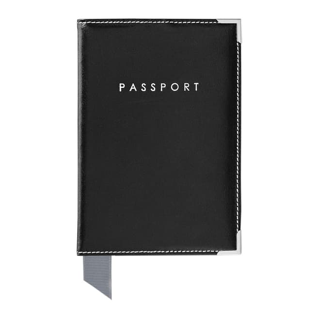 Aspinal of London Black/Cobalt Blue Plain Passport Cover