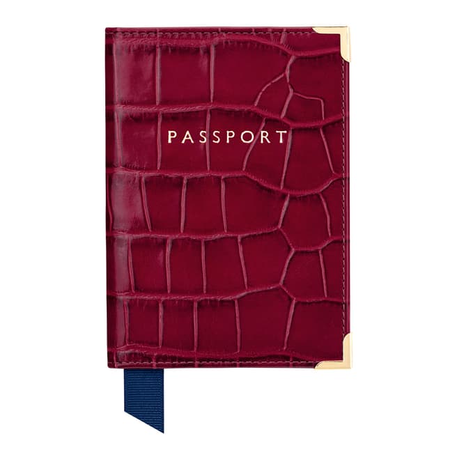 Aspinal of London Bordeaux Croc Plain Passport Cover