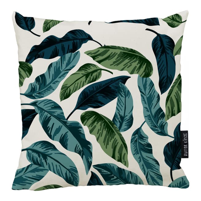 Butter Kings Blue/Green Leaves Canvas Cushion Cover 50x50cm