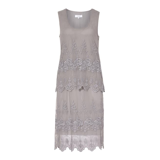 Reiss Dove Grey Leia Embroidered Lace Dress