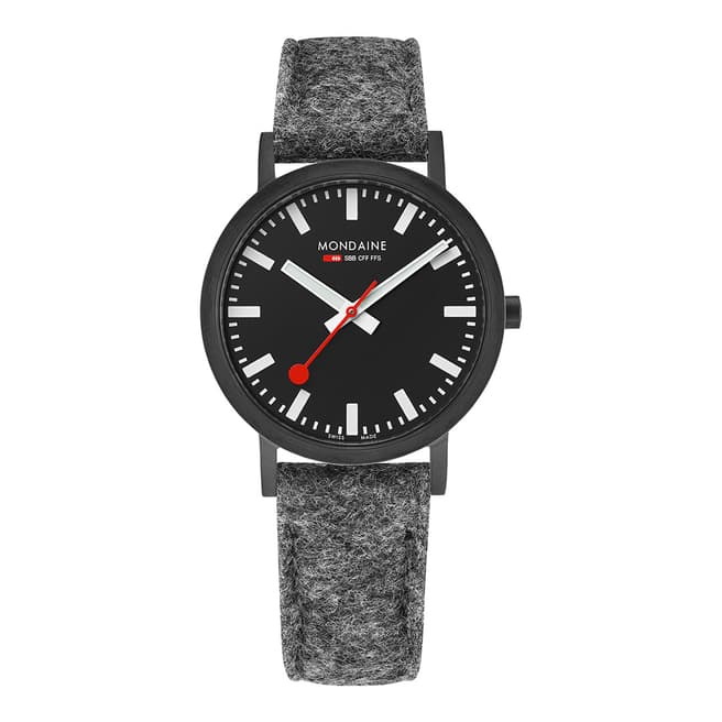 Mondaine Black Dial/Case Grey Felt Leather Strap Watch
