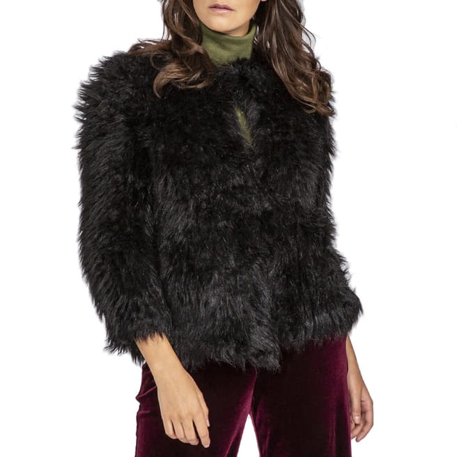 JayLey Collection Black Hand Knitted Faux Fur Jacket