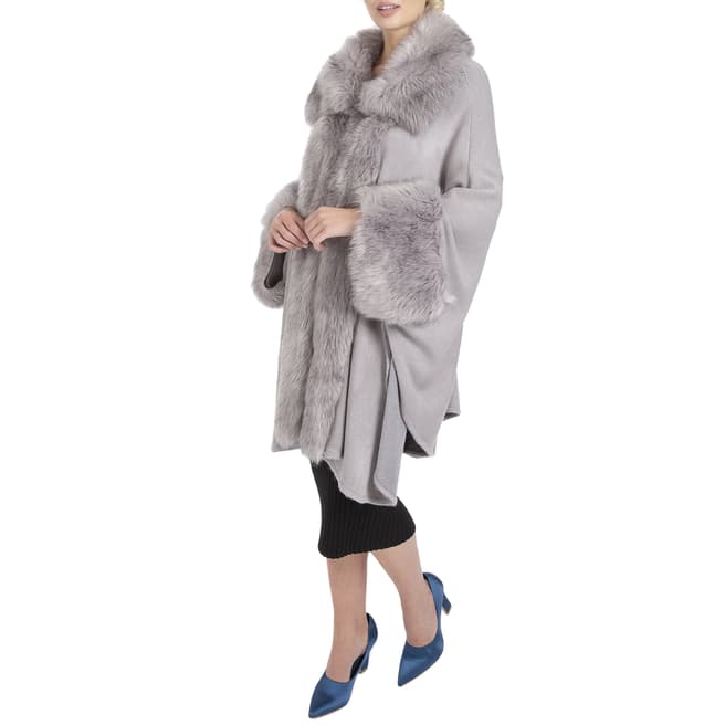 JayLey Collection Grey Luxury Faux Fur Fine Knitted Coat