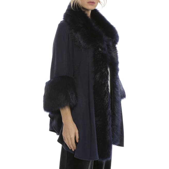 JayLey Collection Navy Luxury Faux Fur Fine Knitted Coat