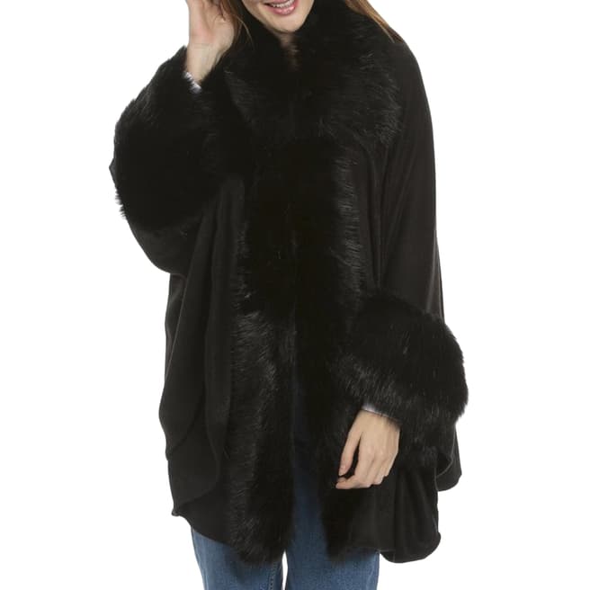 JayLey Collection Black Luxury Faux Fur Fine Knitted Coat