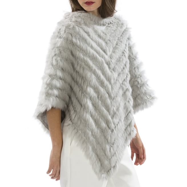 JayLey Collection Light Grey Cashmere Blend Faux Fur Knitted Poncho