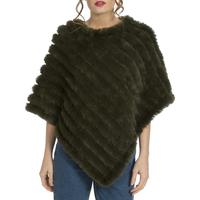 JayLey Collection Khaki Cashmere Blend Faux Fur Poncho