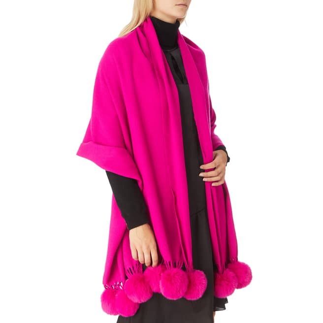 JayLey Collection Pink Cashmere Blend Faux Fur Pom Pom Wrap