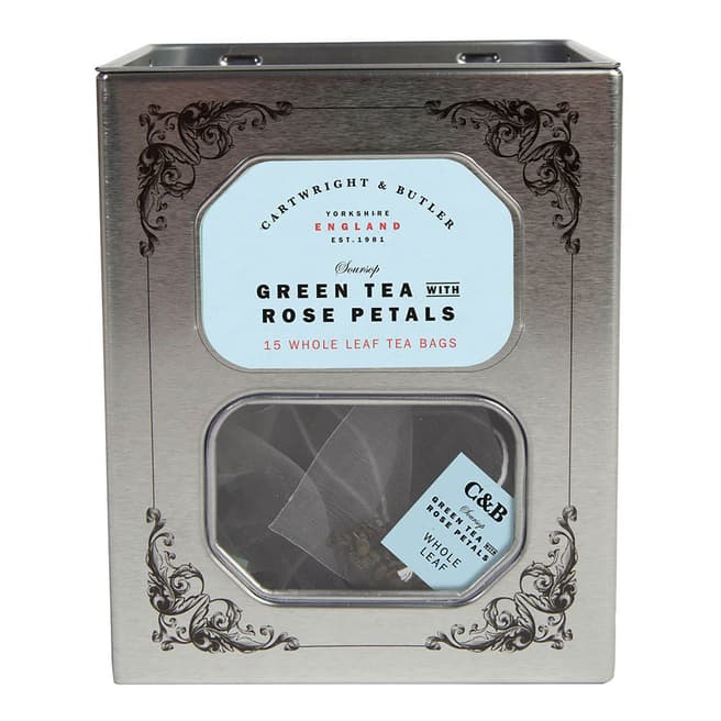 Cartwright & Butler Green Tea With Rose Petals Whole Leaf Teabags in Tin, 15 Bags