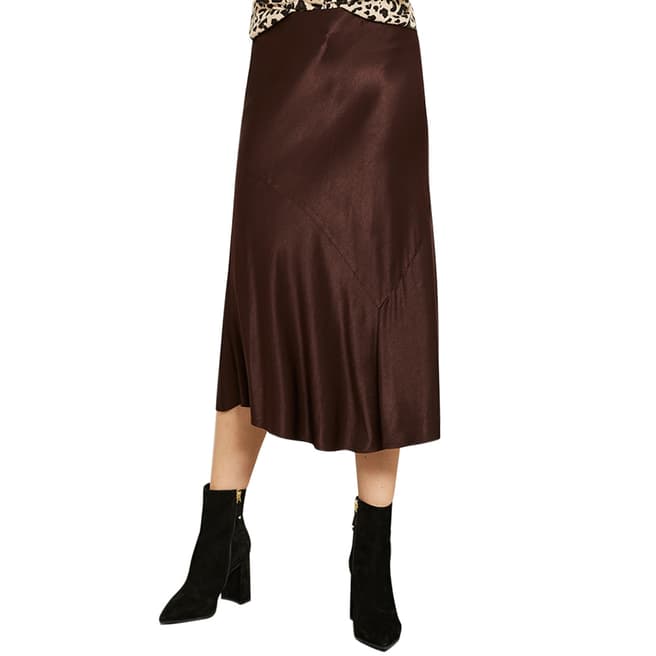 Mint Velvet Chocolate Satin Skirt