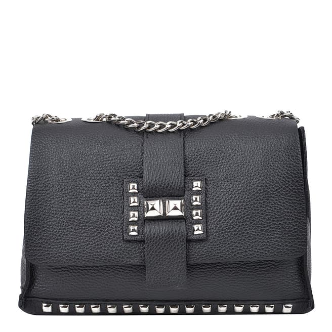 Roberta M Black Leather Chain Stud Shoulder Bag