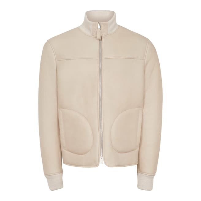 Reiss Cream Crowdall Shearling Bomber Jacket