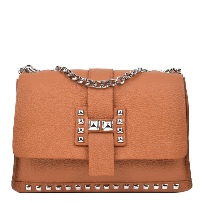 Roberta M Cognac Leather Chain Shoulder Bag