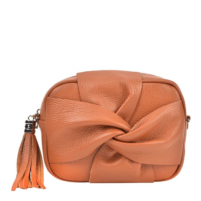 Roberta M Cognac Leather Bow Front Shoulder Bag