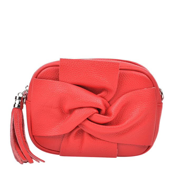 Roberta M Red Leather Bow Front Shoulder Bag