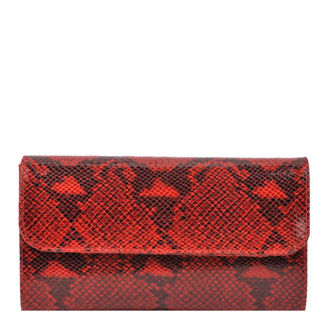 Roberta M Red Snake Print Leather Clutch Bag