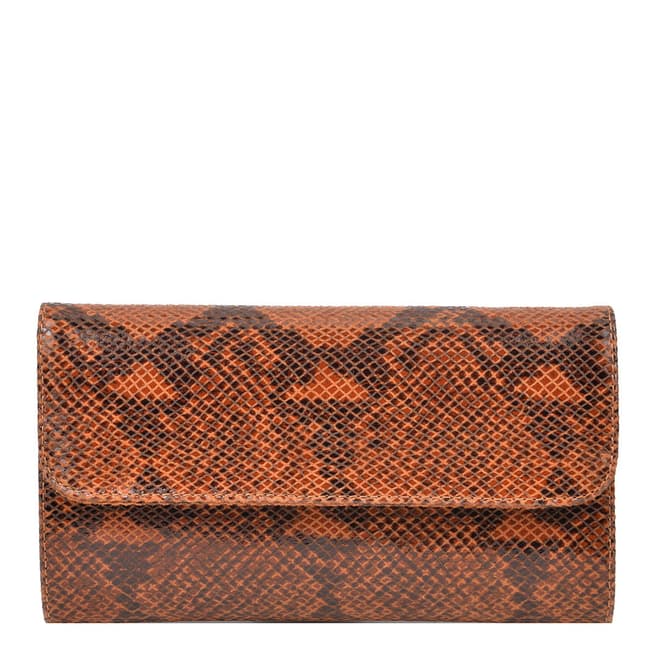 Roberta M Cognac Snake Print Leather Clutch Bag