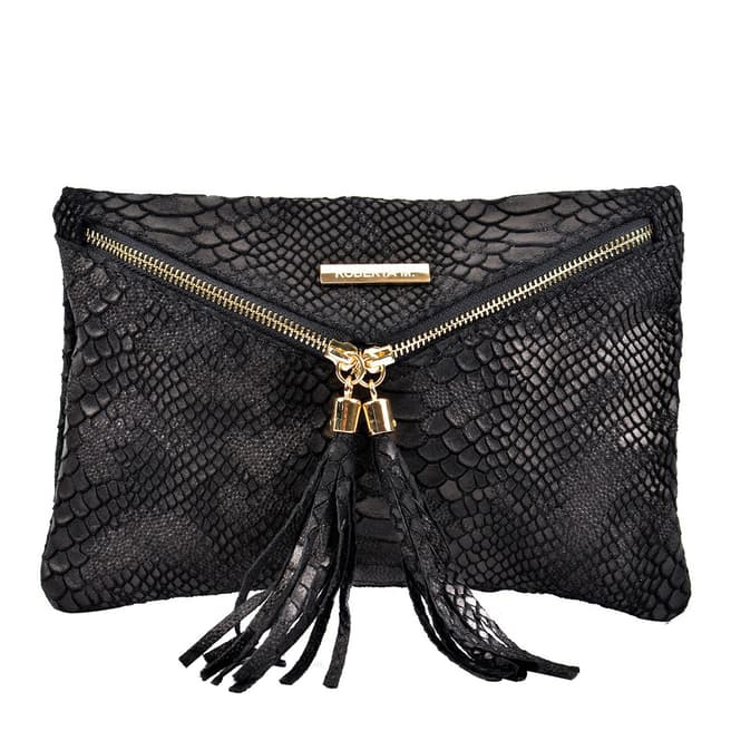 Roberta M Black Leather Envelope Clutch Bag