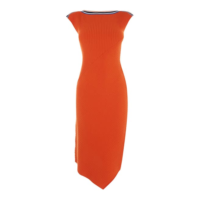 Karen Millen Orange Asymmetric Sports Ribbed Midi Dress