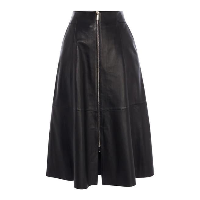 Karen Millen Black Midi Zip Leather Skirt