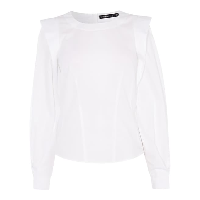 Karen Millen White Big Sleeve Cotton Stretch Shirt