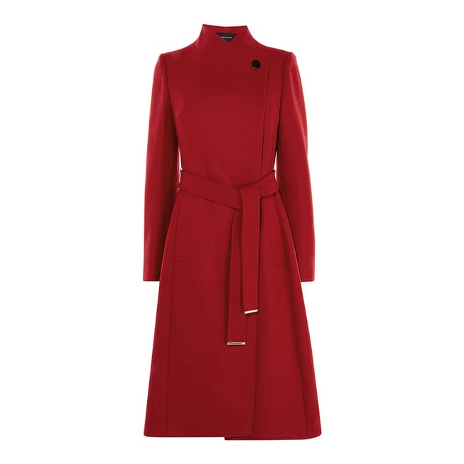 Karen Millen Red Wrap Tie Waist Tailored Coat