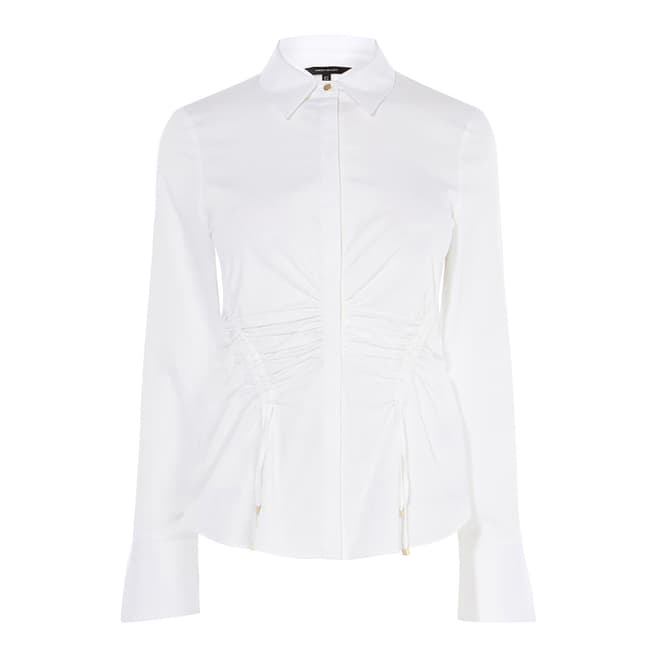 Karen Millen White Drawstring Ruched Cotton Stretch Shirt