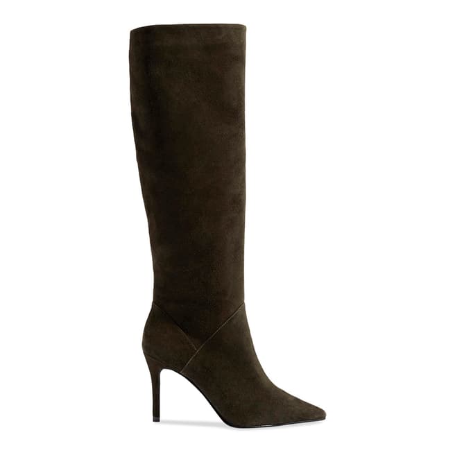 Karen Millen Olive Knee High Suede Leather Boots