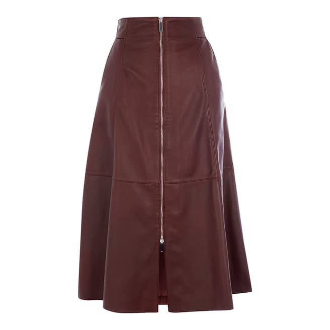 Karen Millen Warm Purple Zip Leather Midi Skirt