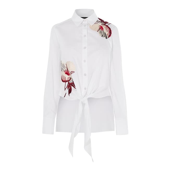 Karen Millen White Embroidery Cotton Blend Shirt