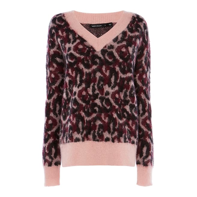 Karen Millen Pink/Multi Leopard Wool Blend Jumper