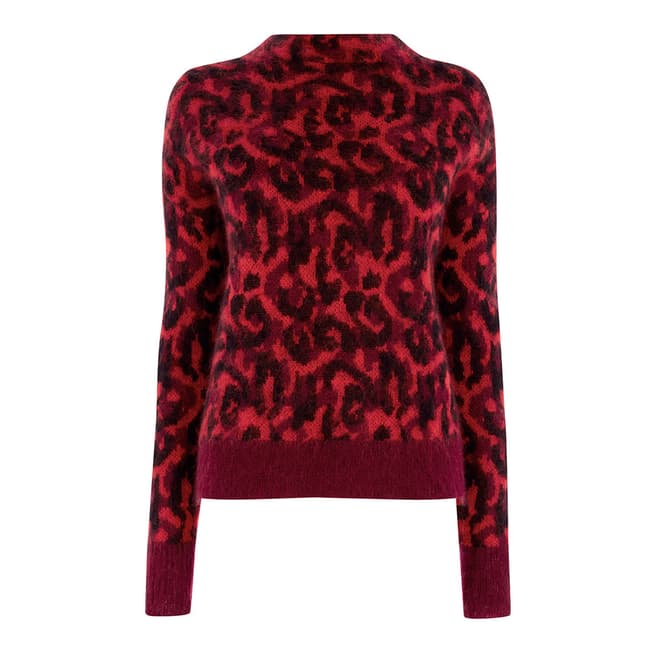 Karen Millen Red Leopard Print Brushed Jumper